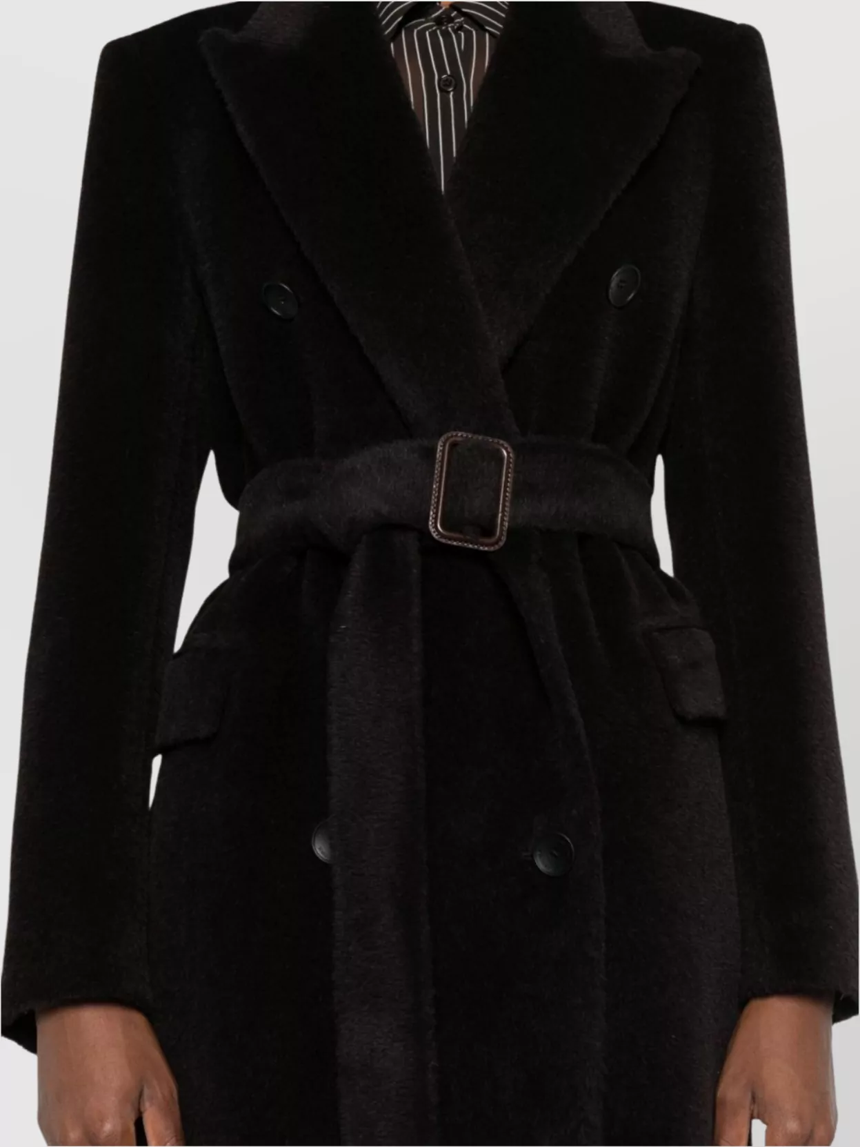 Tagliatore Long Double-Breasted Wool Coat Belted Waist