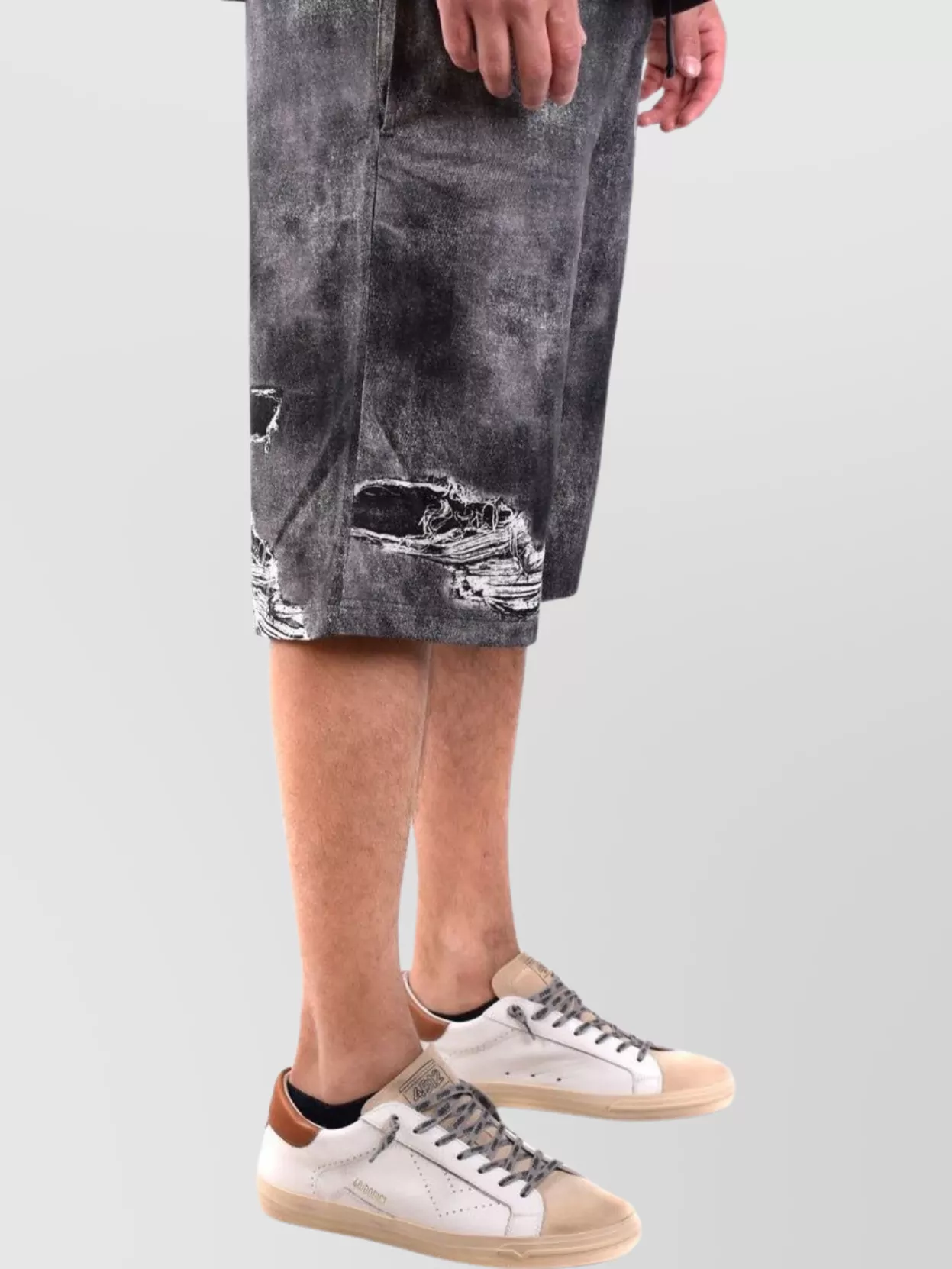 Diesel Distressed Knee Length Shorts With Elastic Waistband In Gray