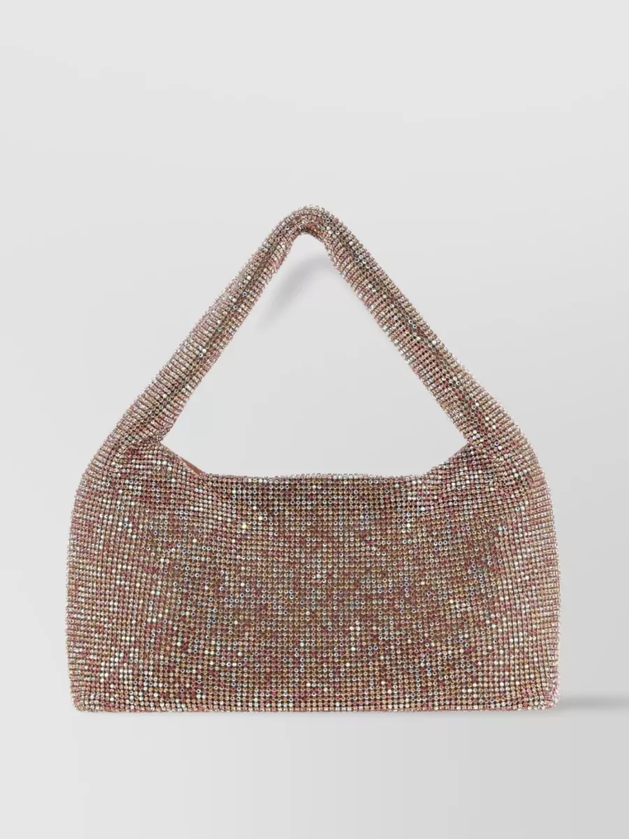 Shop Kara Crystal Mesh Built-in Handle Mini Rhinestone Handbag In Brown