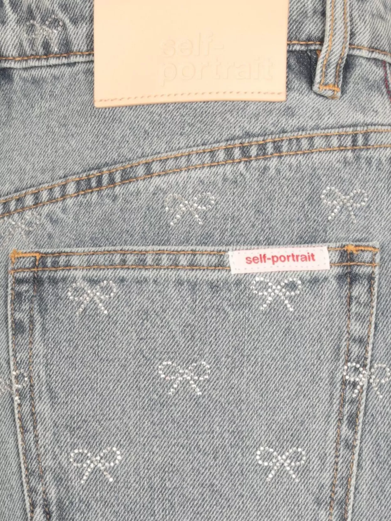 Self-Portrait Bow Embroidery Wide-Leg Cotton Jeans