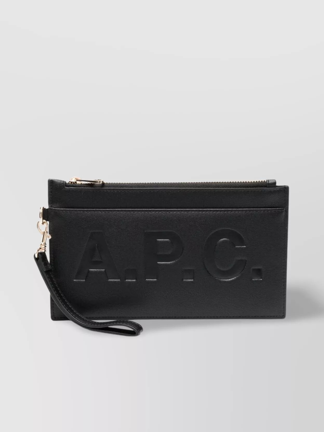 Shop Apc Embossed Logo Leather Clutch With External Pockets In Black
