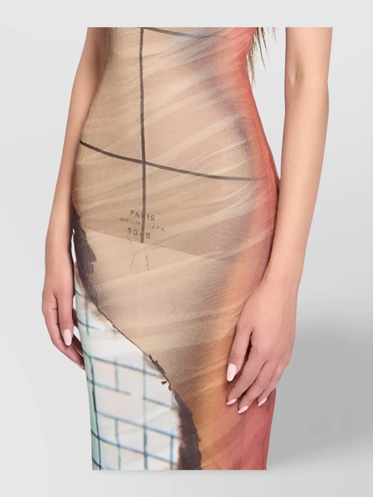 Jean Paul Gaultier Mesh High Neck Long Dress Printed "Fire"