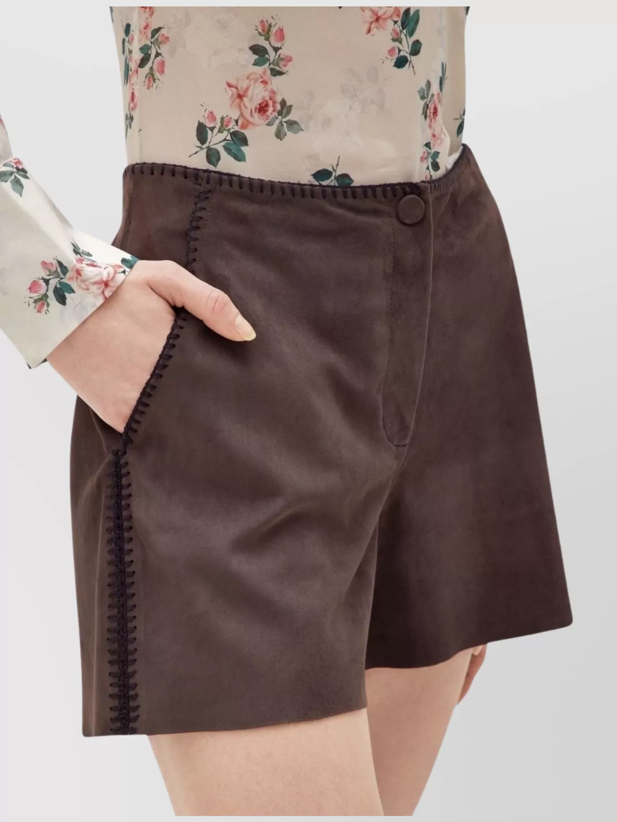 Blugirl Crochet Trim Suede Shorts Side Pockets