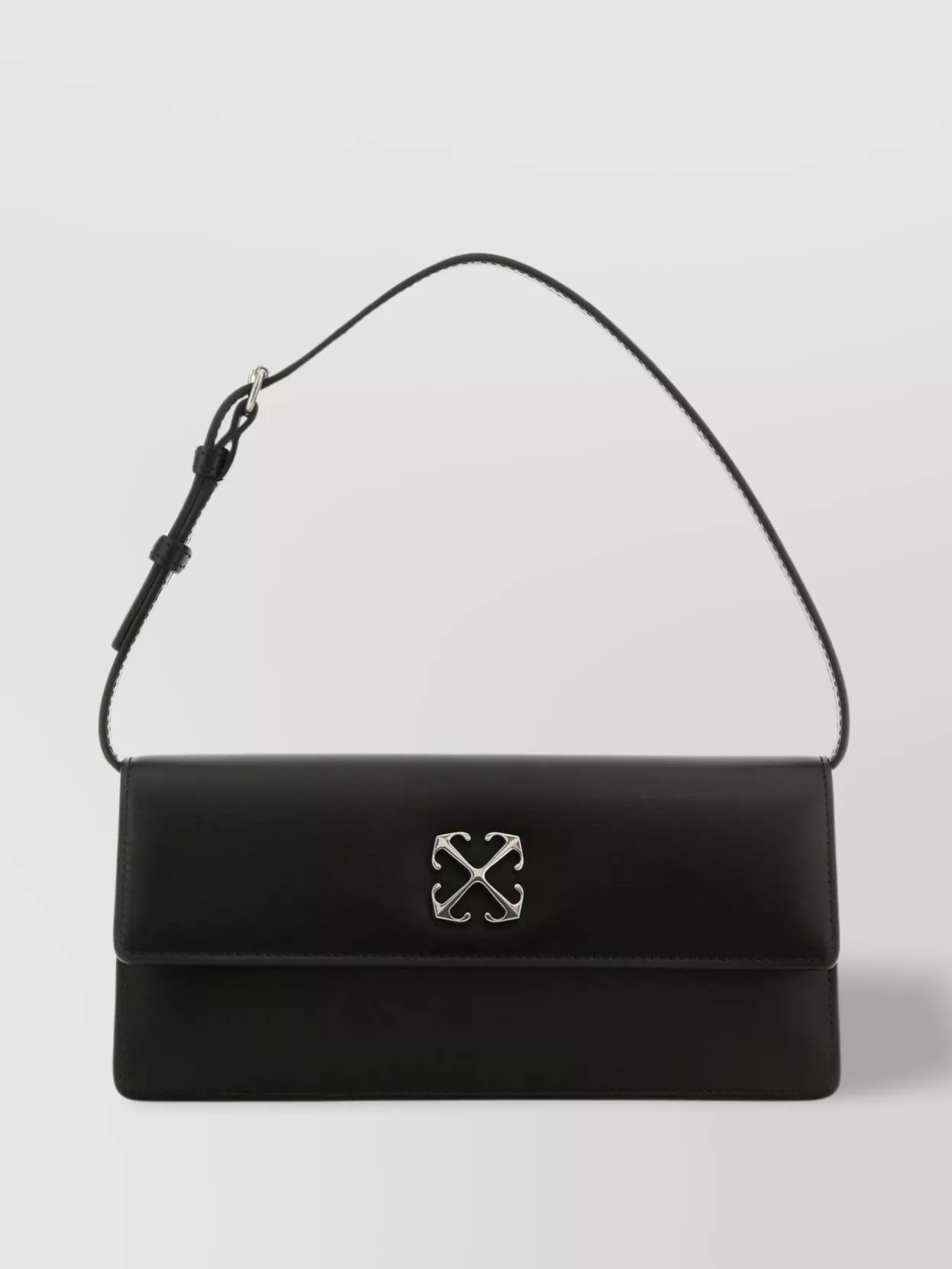 Shop Off-white Leather Foldover Shoulder Bag In Black