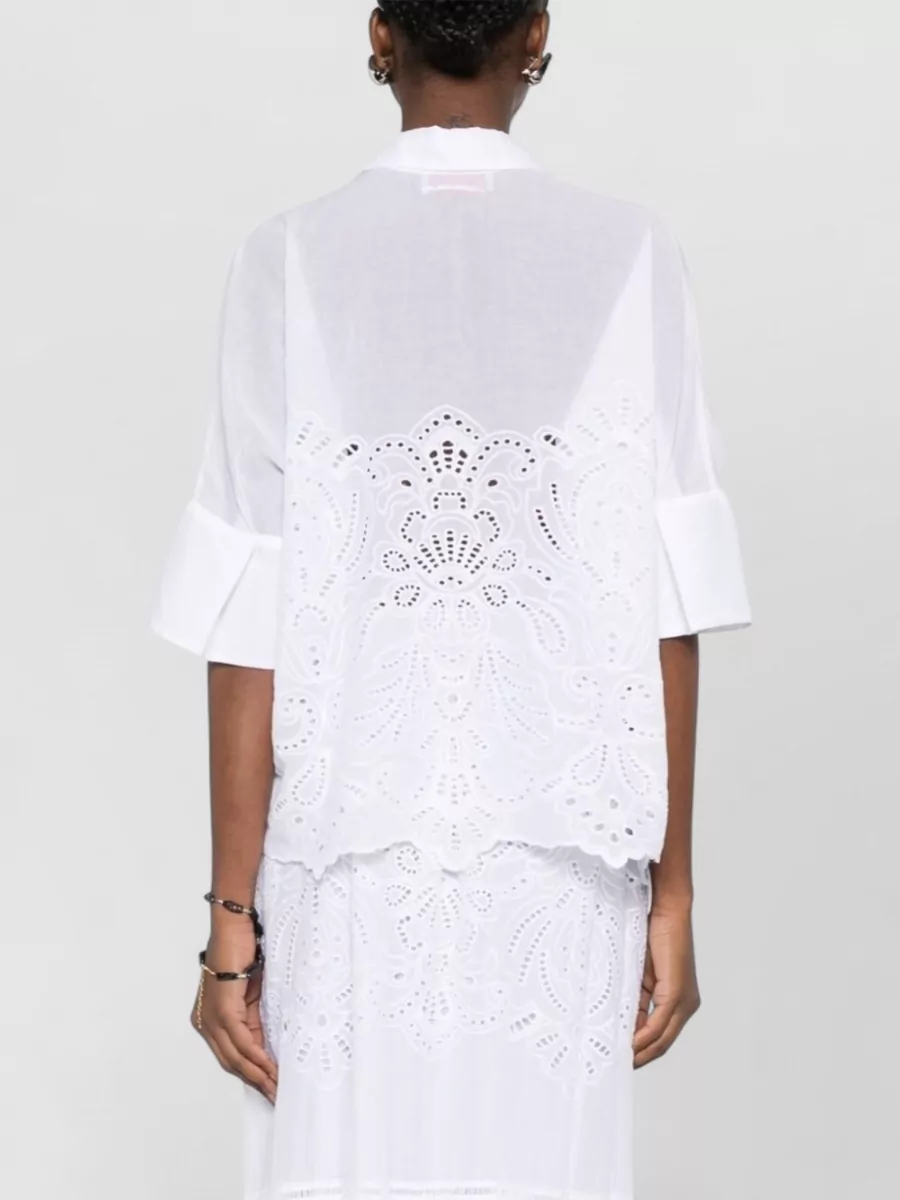 Ermanno Firenze Embroidered Cropped Cotton Short-Sleeve Shirt