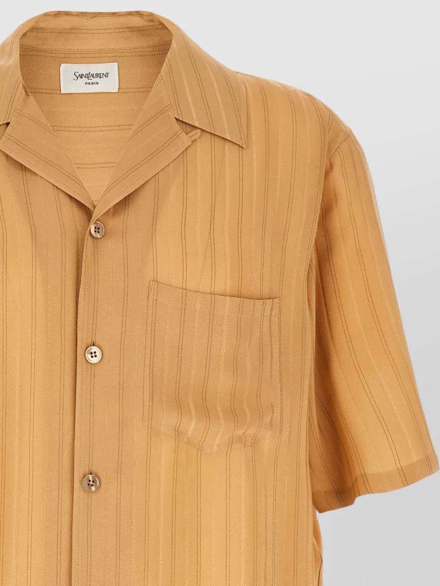 Saint Laurent Silk Striped Short-Sleeve Shirt