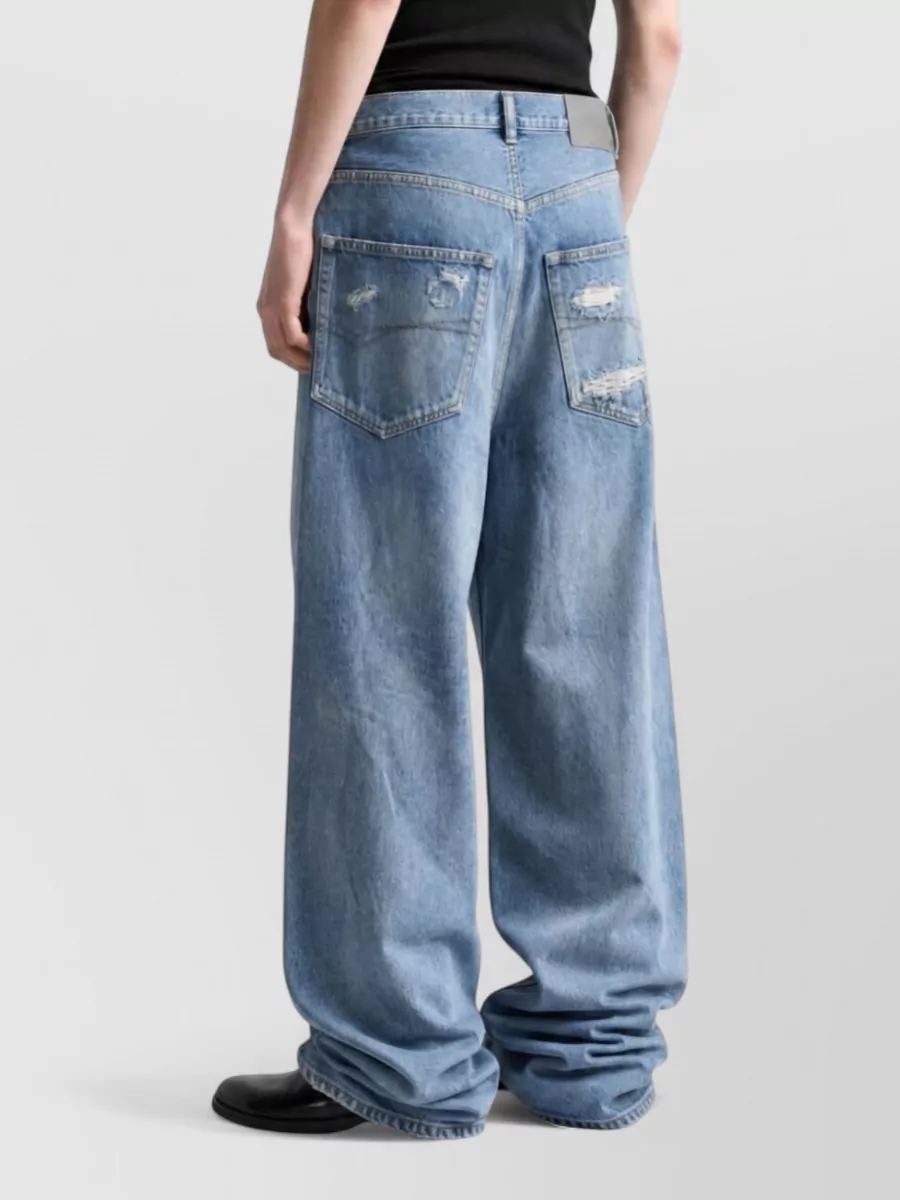 Balenciaga Distressed Mid-Rise Wide-Leg Denim Jeans
