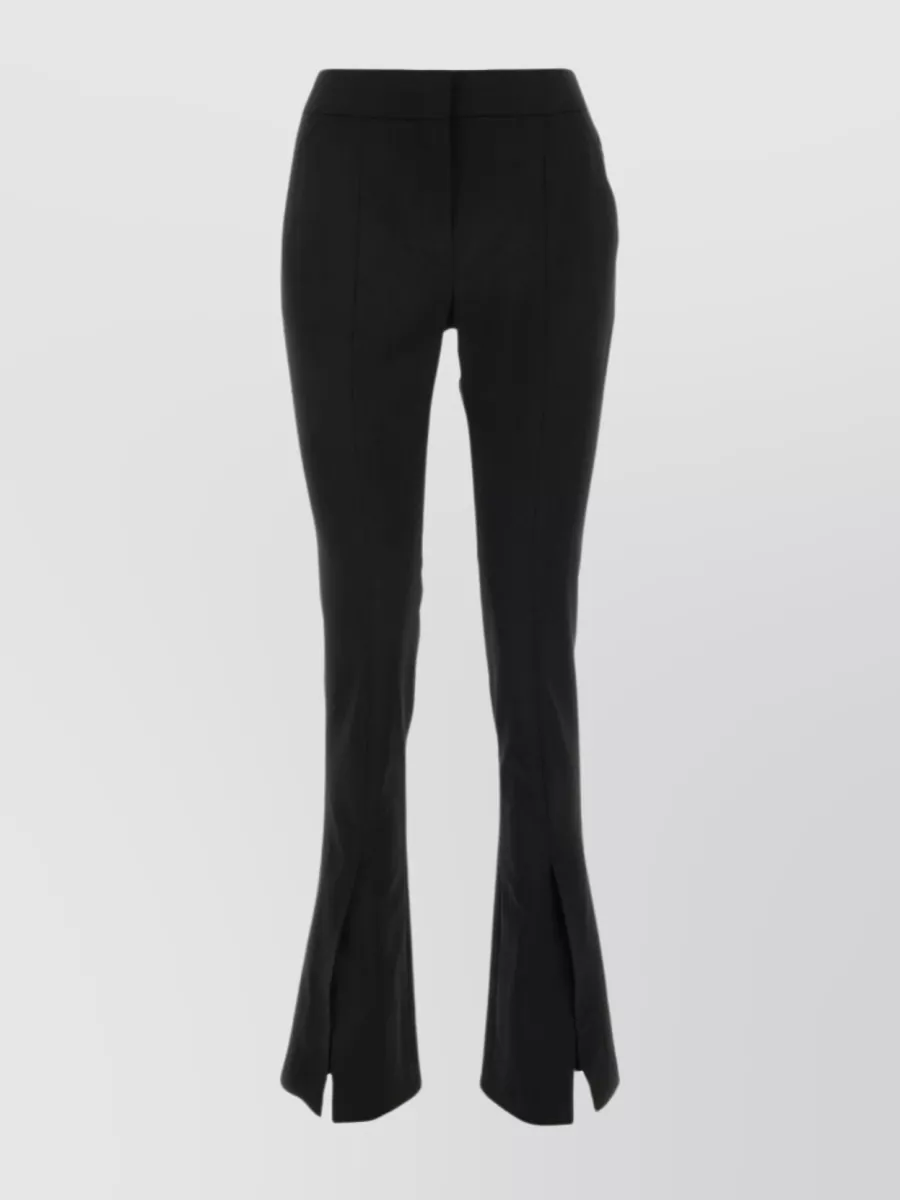Shop Off-white Flared Hemline Wool Trousers In Black