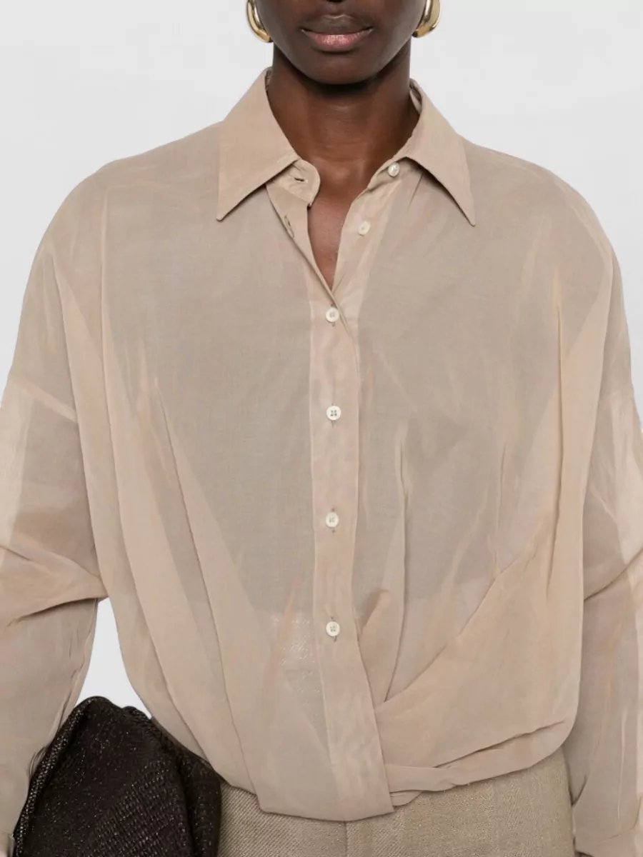 Brunello Cucinelli Cotton Shirt Long Sleeves Collared Neck Draped