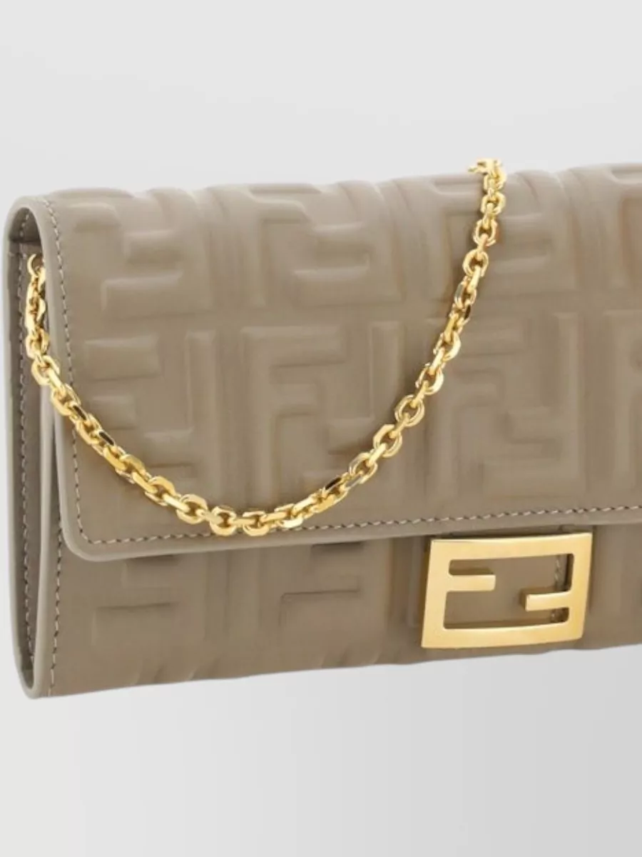 Fendi Lambskin Chain Wallet Gold Tone Hardware