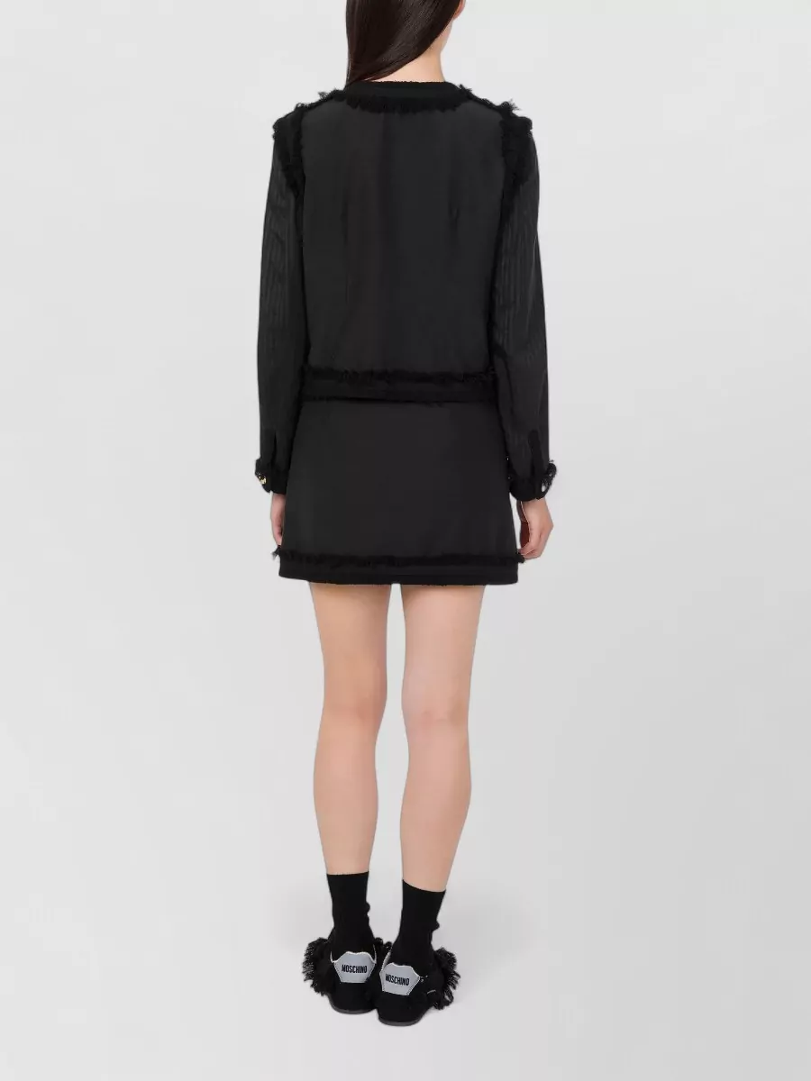 Moschino Stretch Boucle Jacket Buttons Fringe Pockets