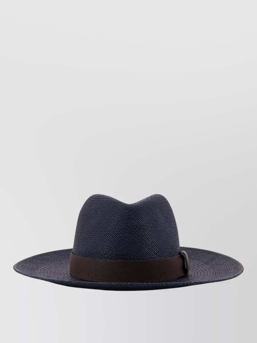 Brunello Cucinelli Raffia Fedora Hat Monili Ribbon Band