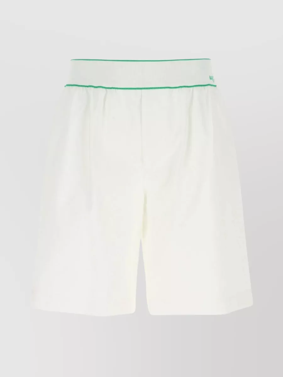 Shop Bottega Veneta Cotton Bermuda Shorts With Elastic Waistband And Contrast Trim In White