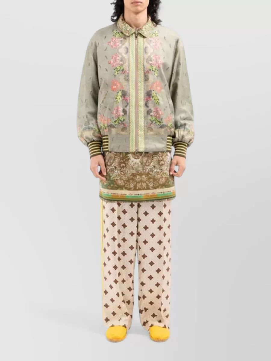 Pierre Louise Mascia Silk Floral-Print Ribbed Bomber Jacket