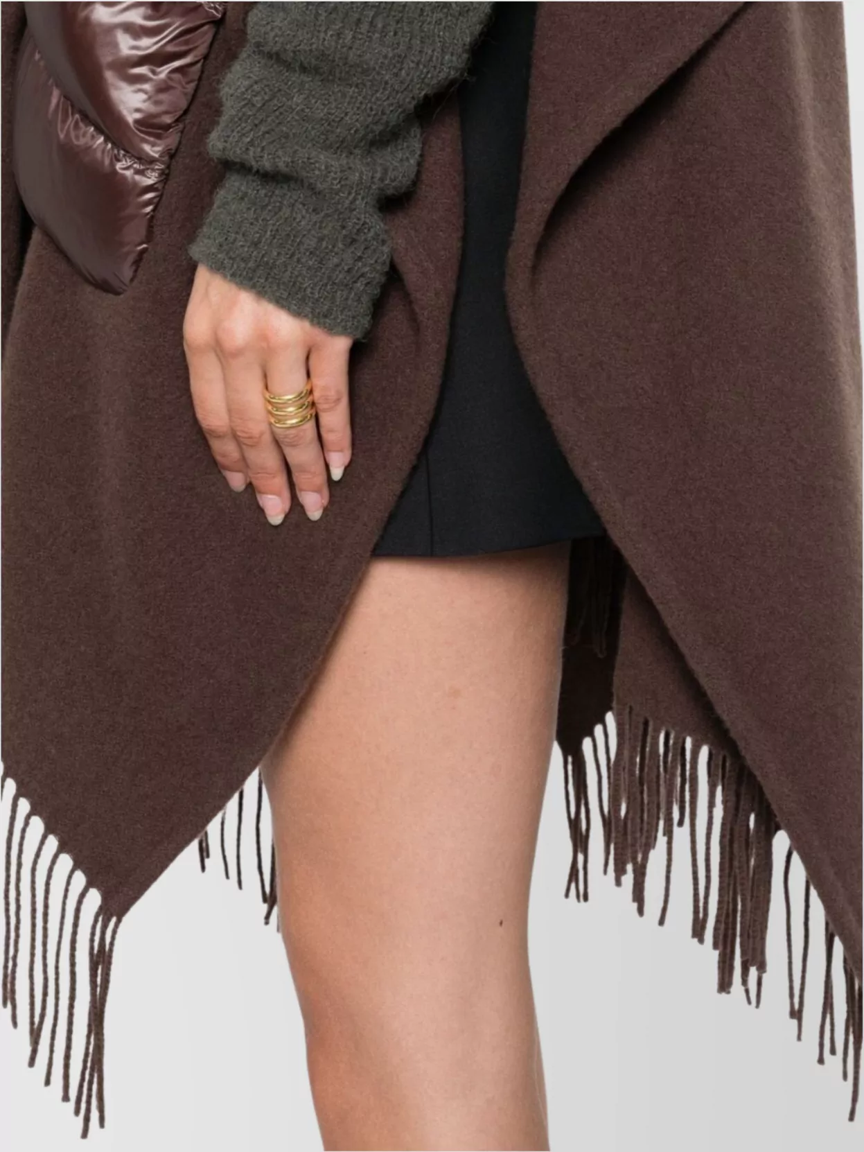 Herno Fringed Poncho With High Neck And Hood
