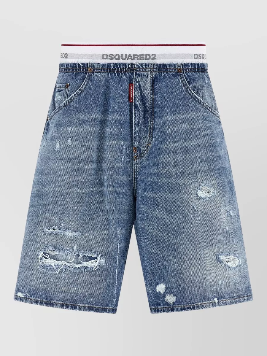 Dsquared2 Surfer Denim Bermuda Shorts Five Pockets In Blue