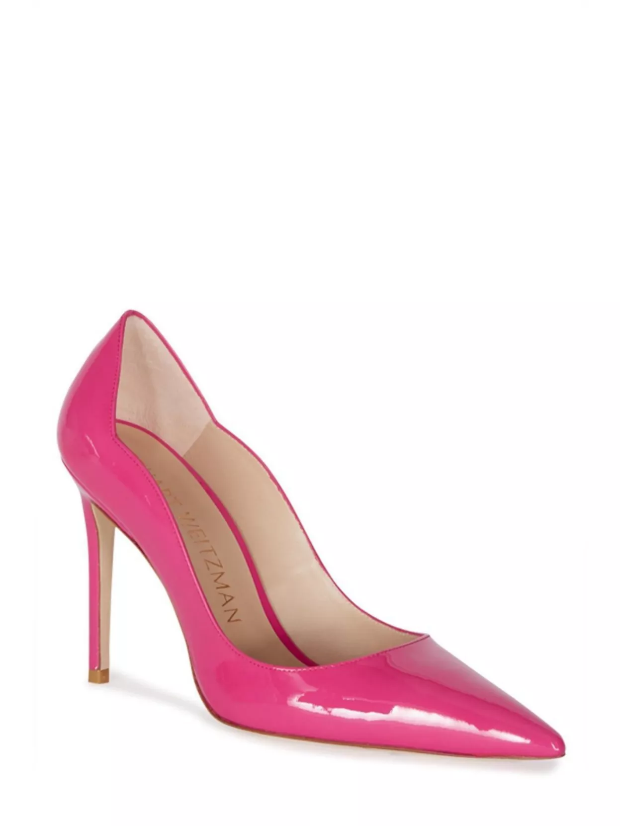 Stuart Weitzman Pointed Toe Patent Finish Pumps In Pink