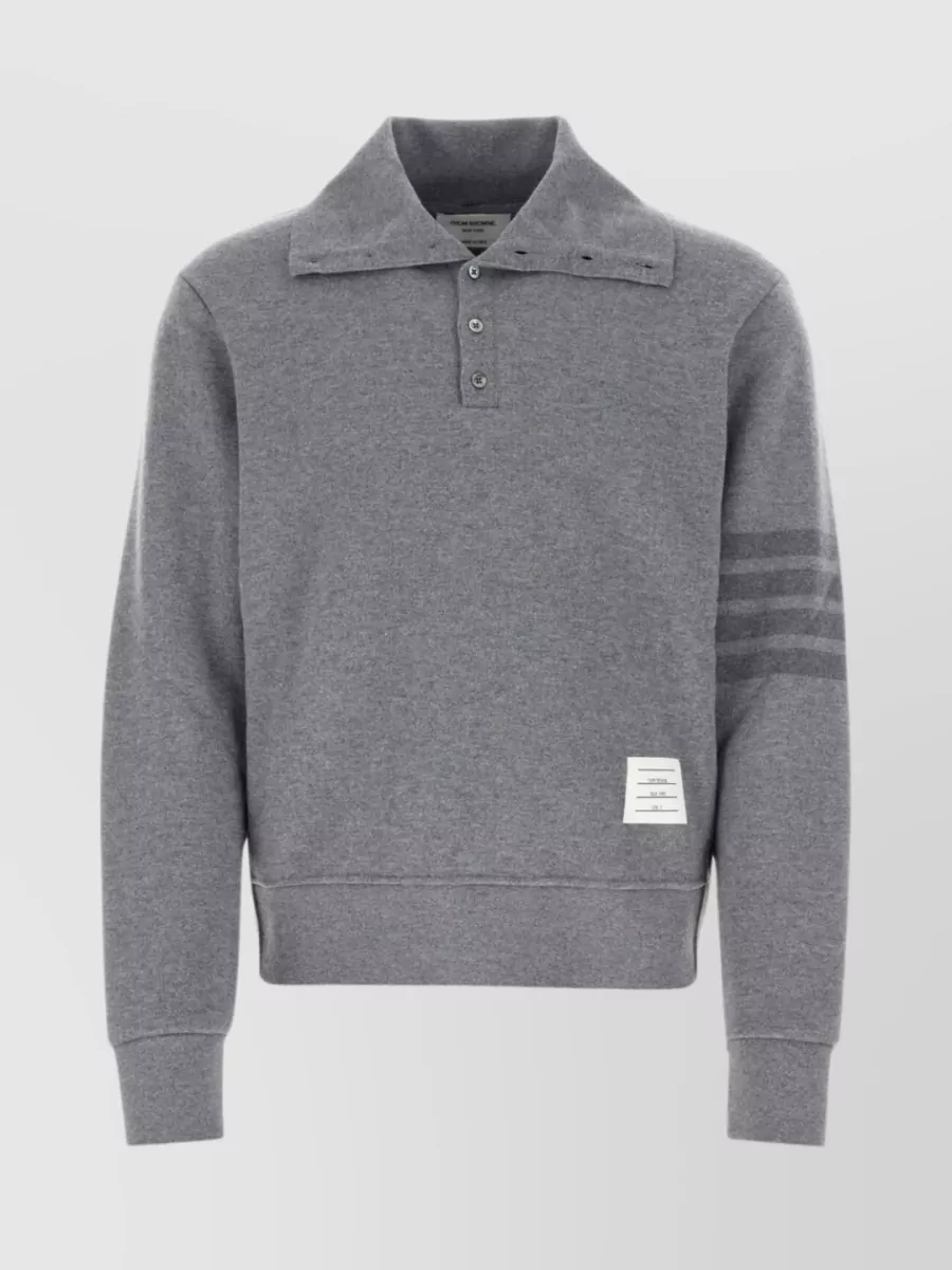 Shop Thom Browne Wool Sweater With Embroidered Sleeve Bands In Grey