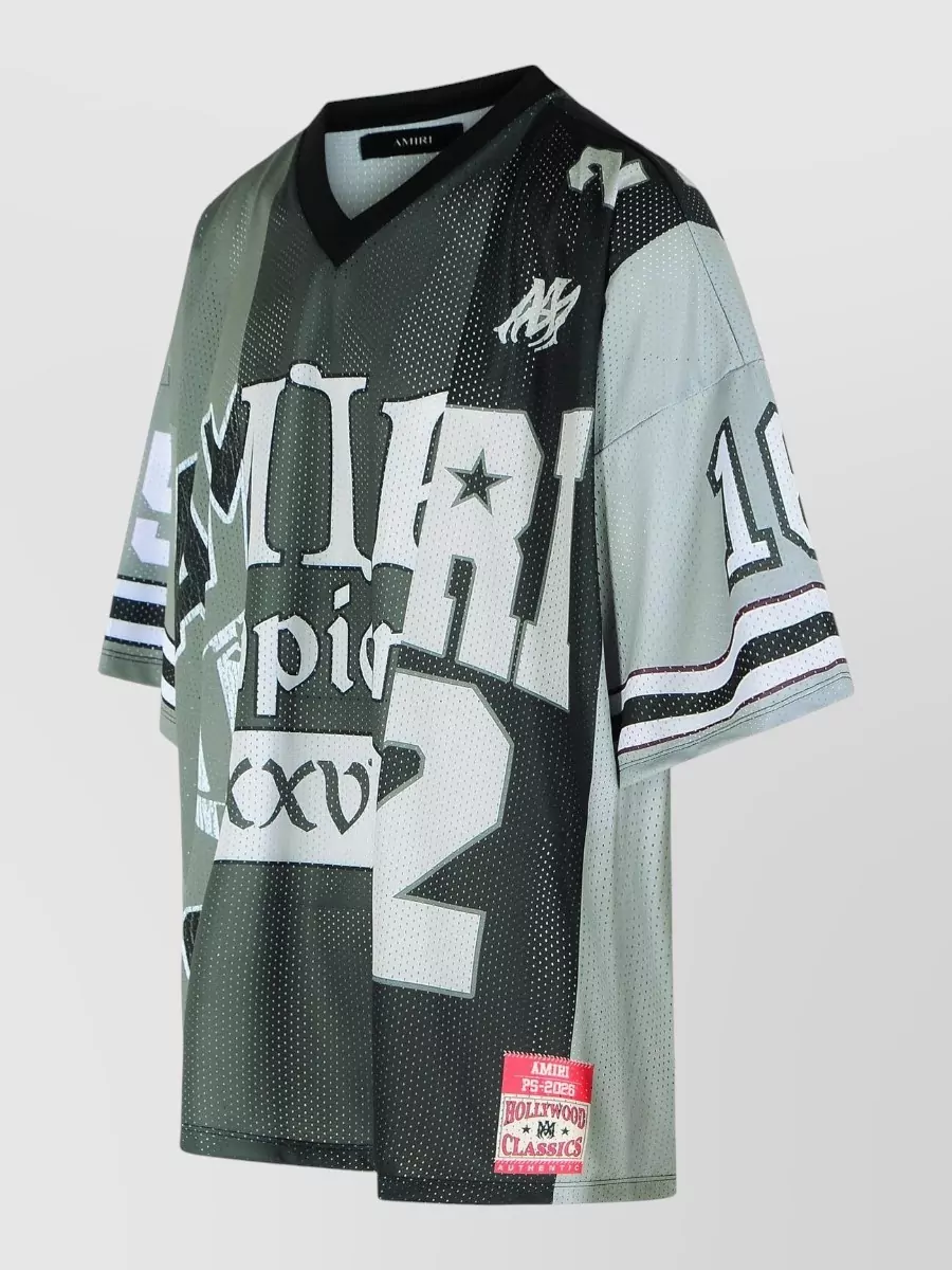 Amiri Spliced V Neck Mesh Graphic Number T Shirt