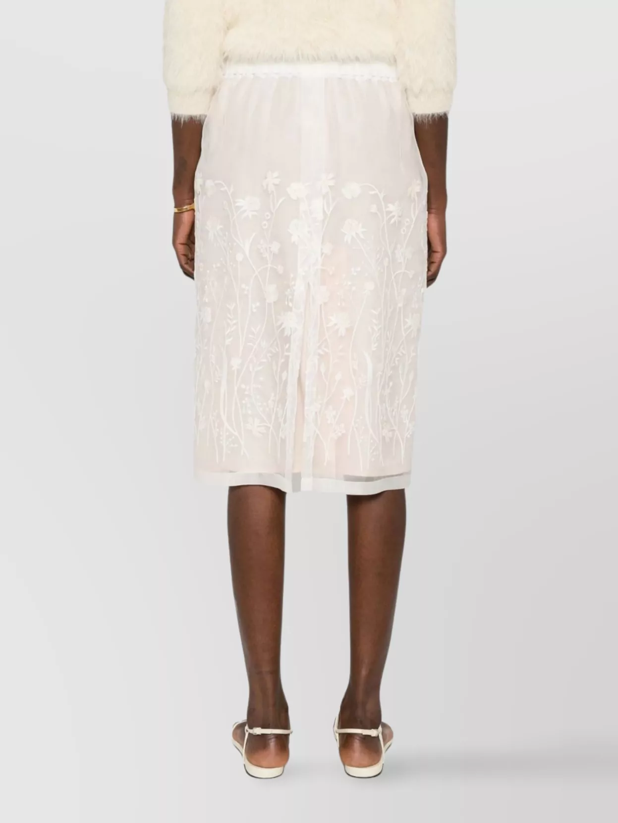 Parosh Floral-Embroidered Sheer Midi Skirt