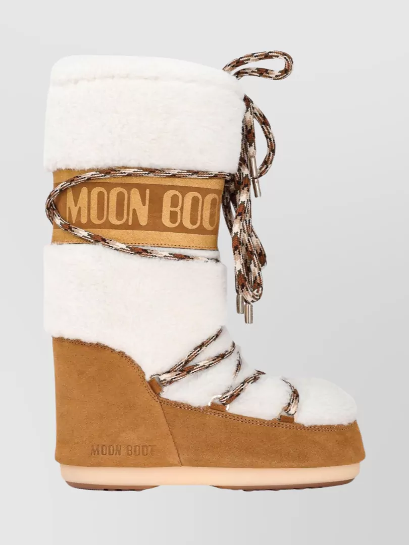 Moon Boot Logo Design Round Toe Wedge Heel Boots In Animal Print