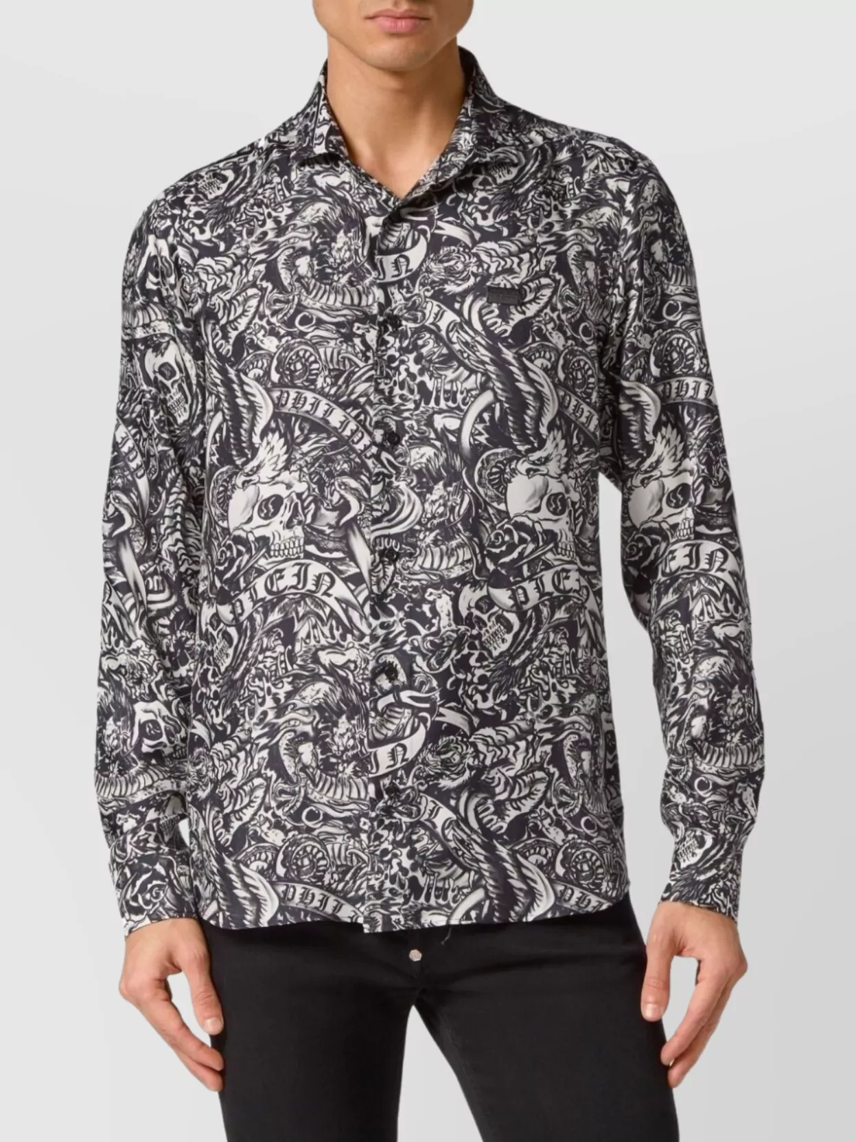 Philipp Plein Long Sleeve Button-Down Collar Printed Shirt