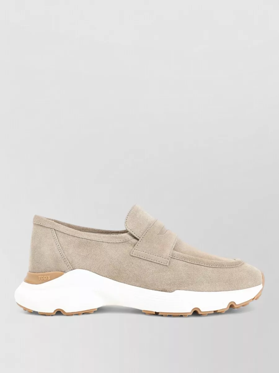 Tod's Runner Sneakers Contrast Sole Rubber Slip On In Neutral
