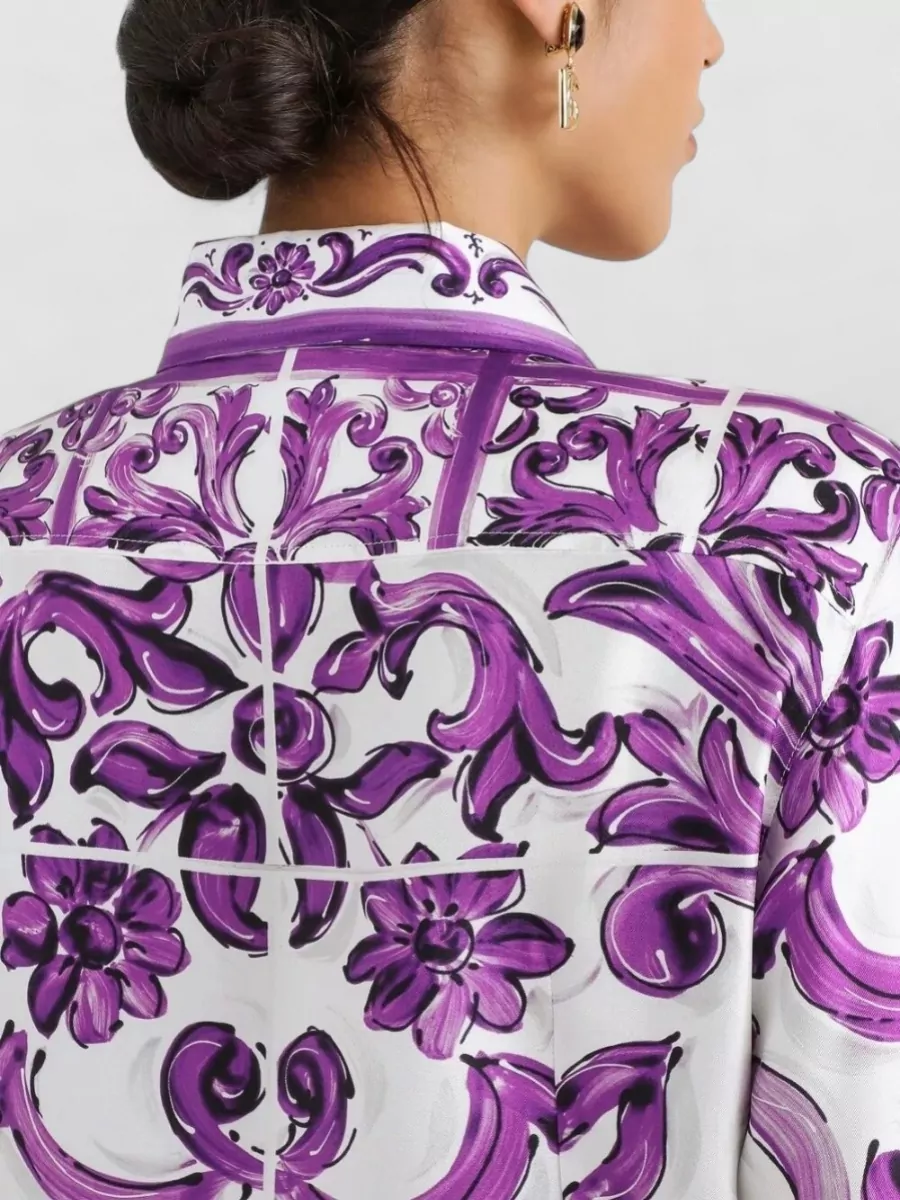 Dolce&Gabbana Silk Shirt Maiolica Print Floral Pattern