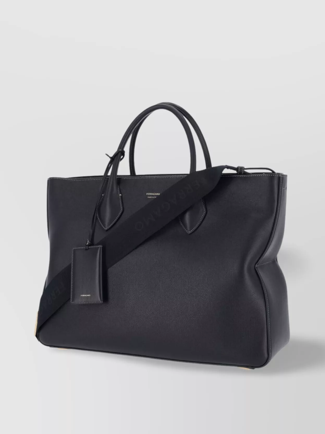 Ferragamo Tote Bag With Detachable Strap And Metal Feet
