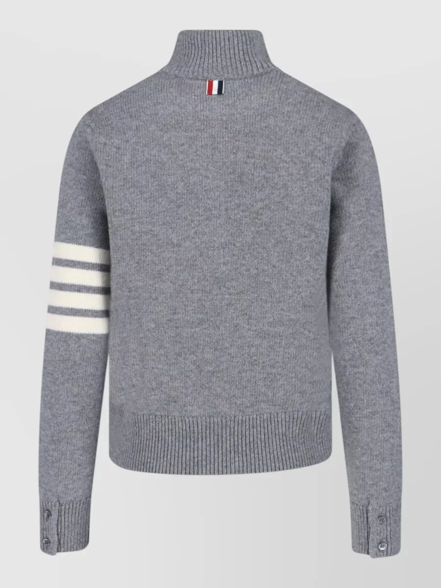 Thom Browne Virgin Wool Ribbed Zip Sweater