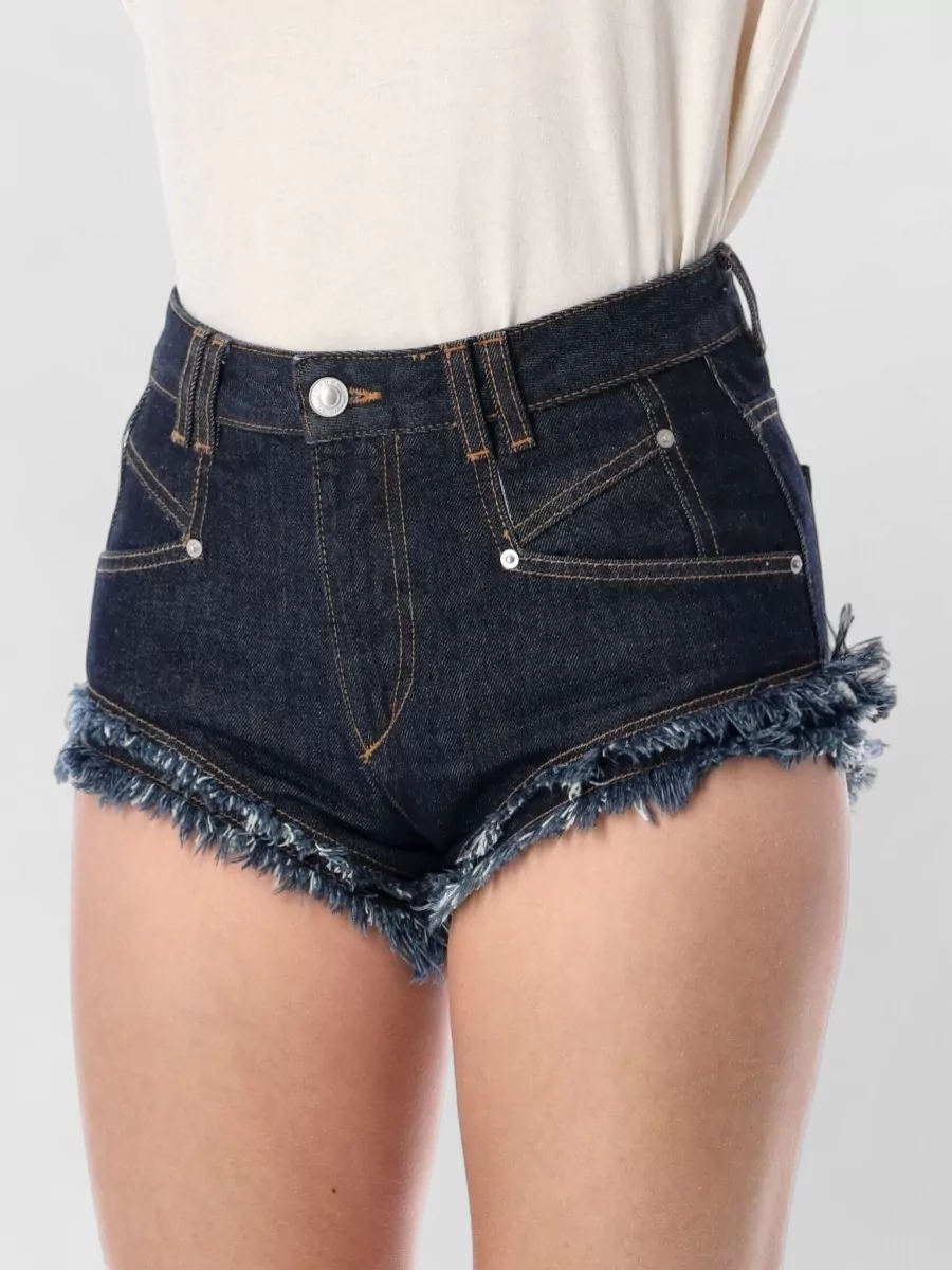 Isabel Marant Etoile Eneidala Denim High Waist Shorts Pockets