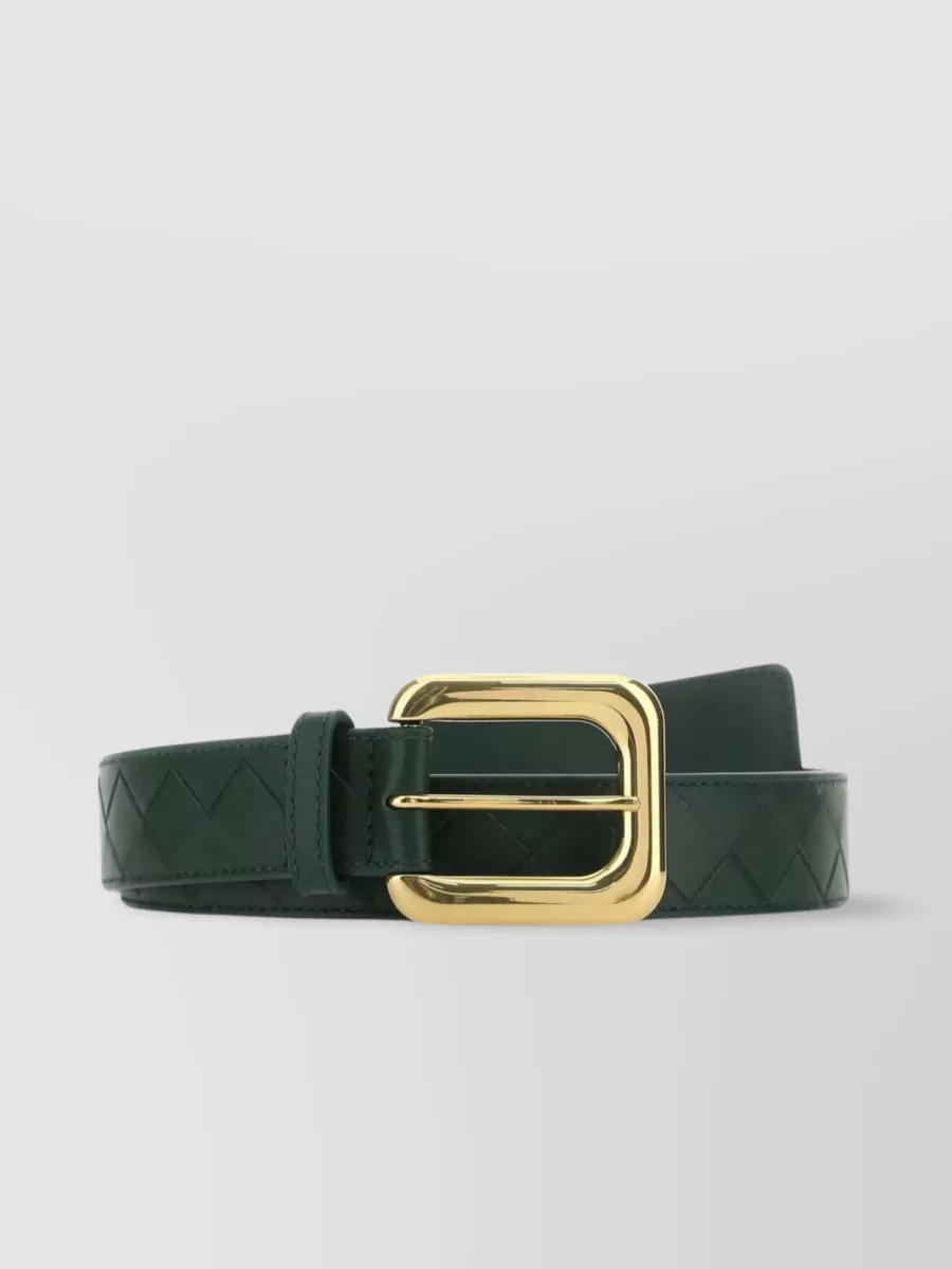 Shop Bottega Veneta Adjustable Leather Belt With Intrecciato Motif In Green