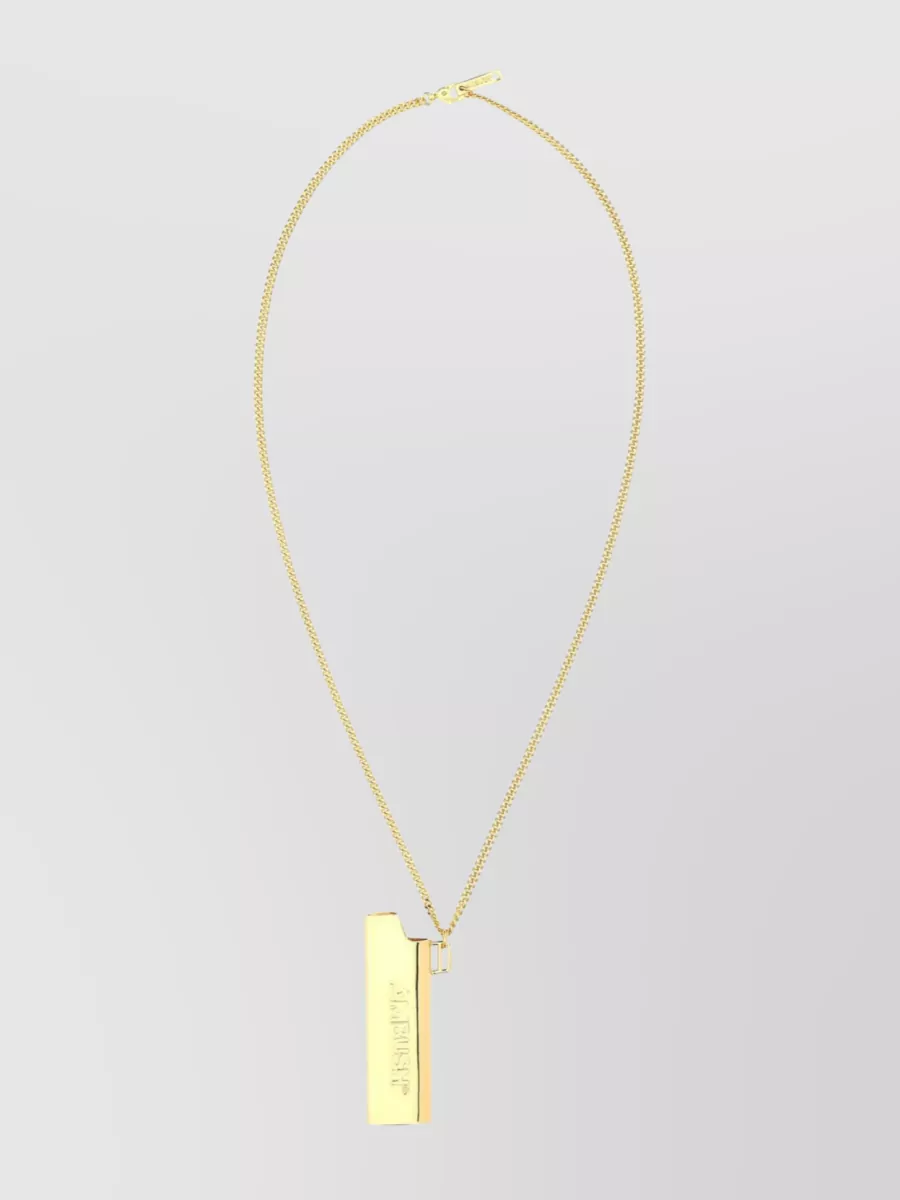Shop Ambush Metal Chain Link Necklace With Logoed Charm In Yellow