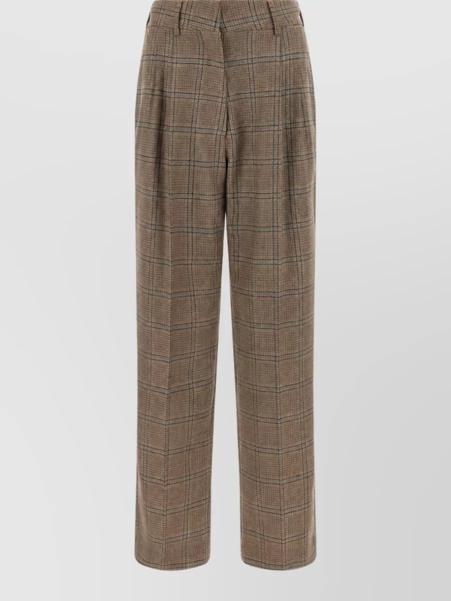 Blazé Milano Virgin Wool Checked High-Rise Pleated Straight-Leg Suit Trousers