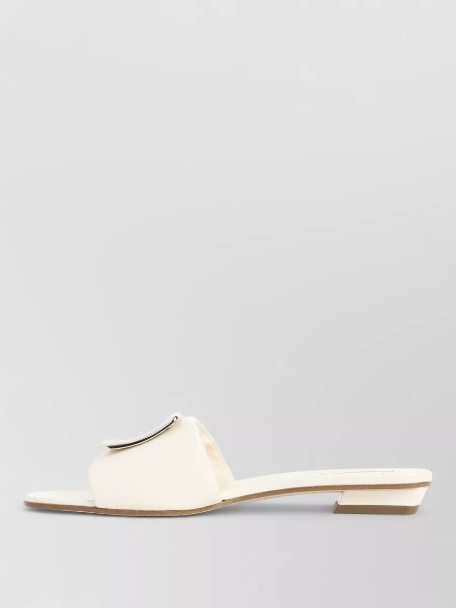 Roger Vivier Leather Mule Sandals Metal Buckle Open Toe