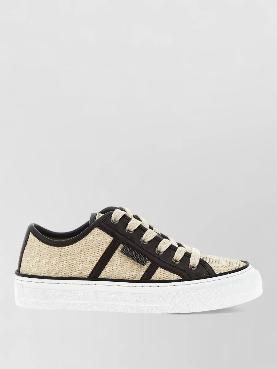 Brunello Cucinelli Textured Fabric Sneakers Contrast Trim Rubber Sole