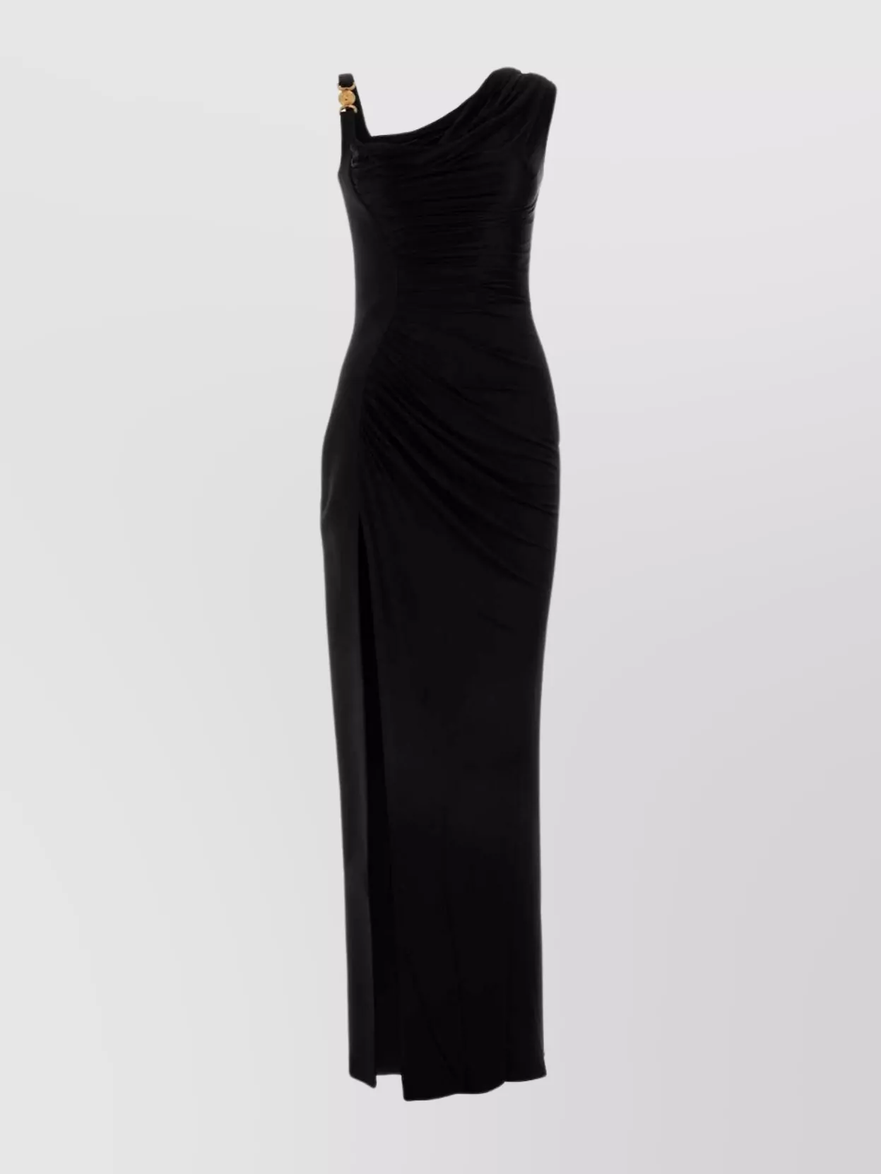 Versace One-shoulder Satin Draped Dress In Black