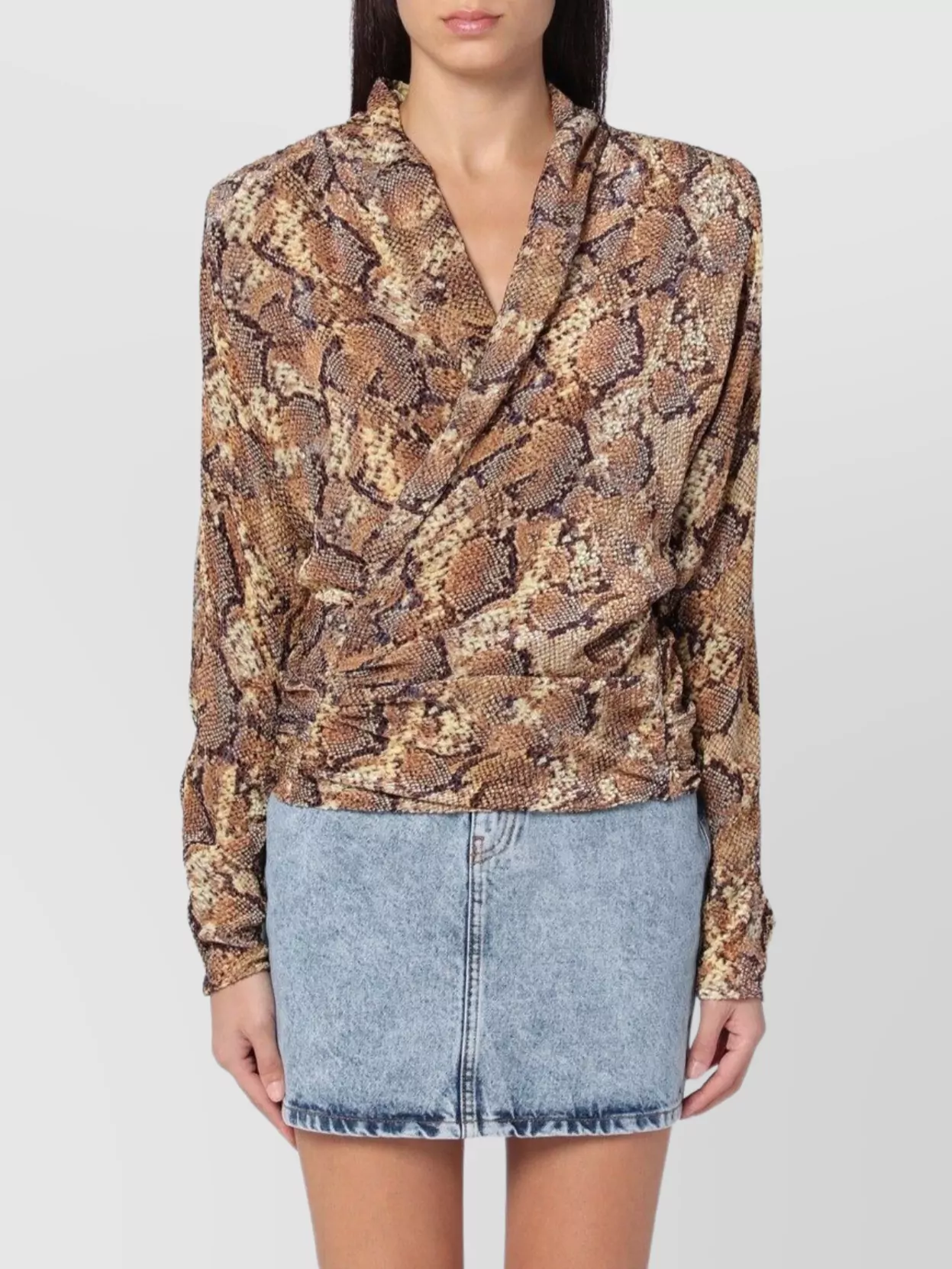 Isabel Marant Draped Snakeskin Wrap Blouse In Animal Print