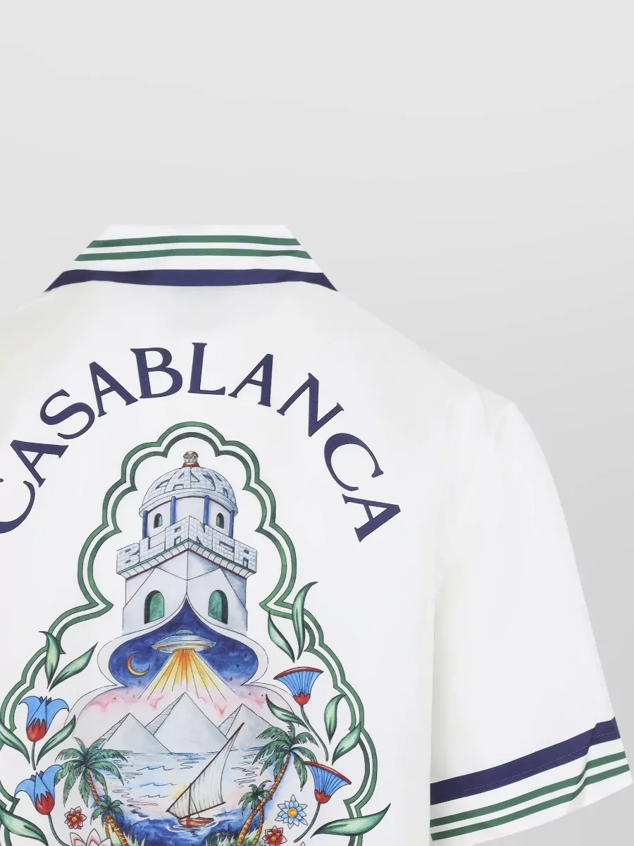 Casablanca Silk Printed Cuban Collar Short-Sleeve Shirt