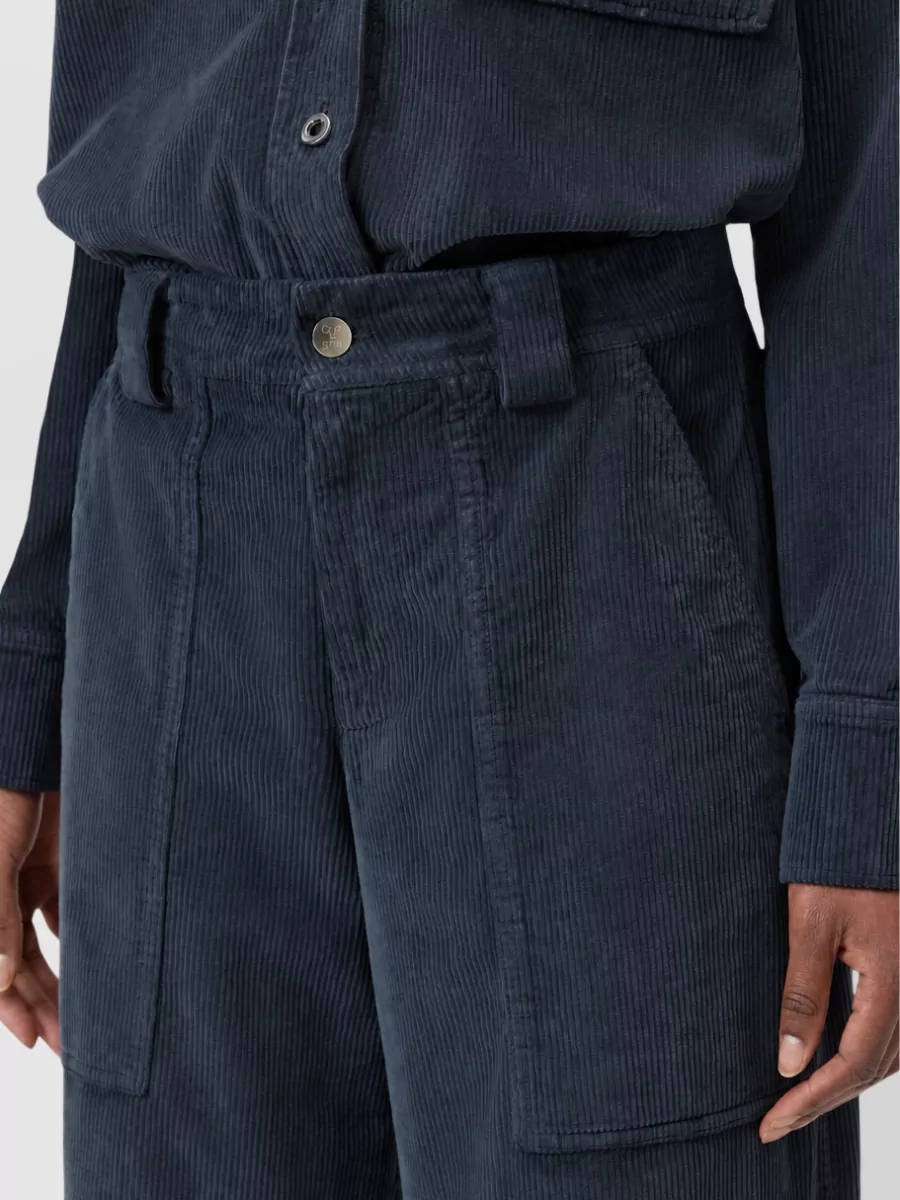 Closed Corduroy Mid-Rise Cropped Barrel-Leg Trousers
