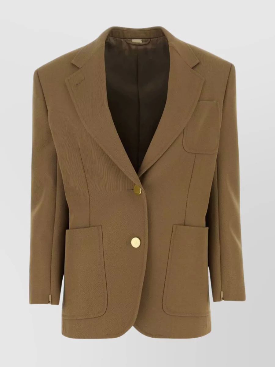 Shop Gucci Structured Wool Blazer With Notch Lapels In Brown