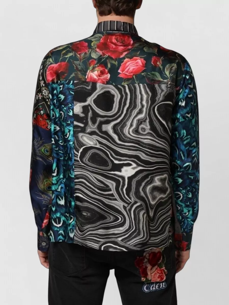 Dolce&Gabbana Silk Patchwork Long-Sleeve Shirt