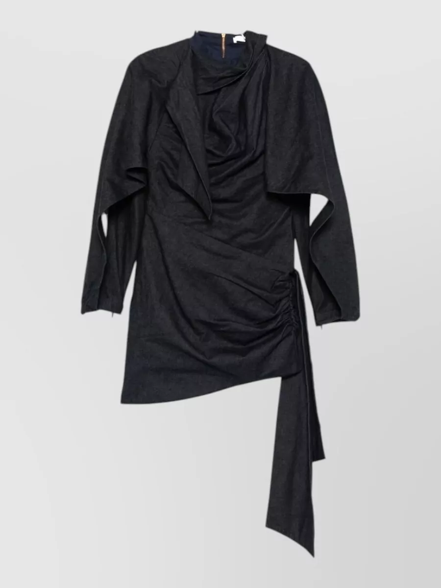 Zimmermann Cotton draped high-neck long-sleeve asymmetric-hem mini dress