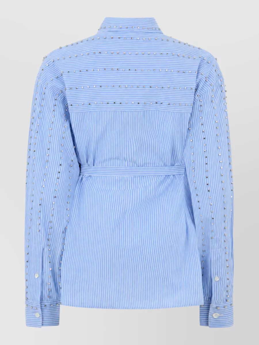 Pinko Cotton Striped Rhinestone Long-Sleeve Shirt