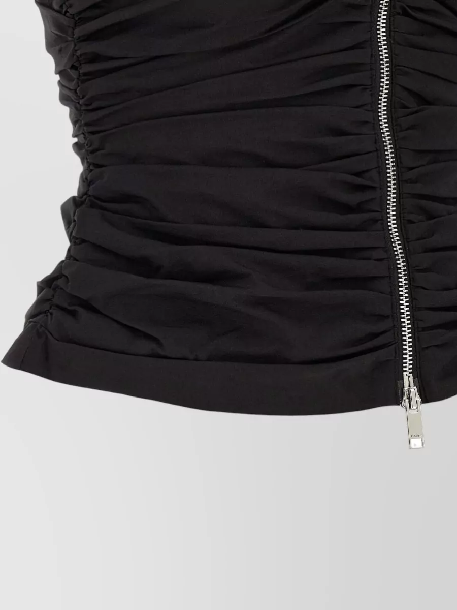 Ganni Ruched Top Featuring Puff Sleeves V Neckline