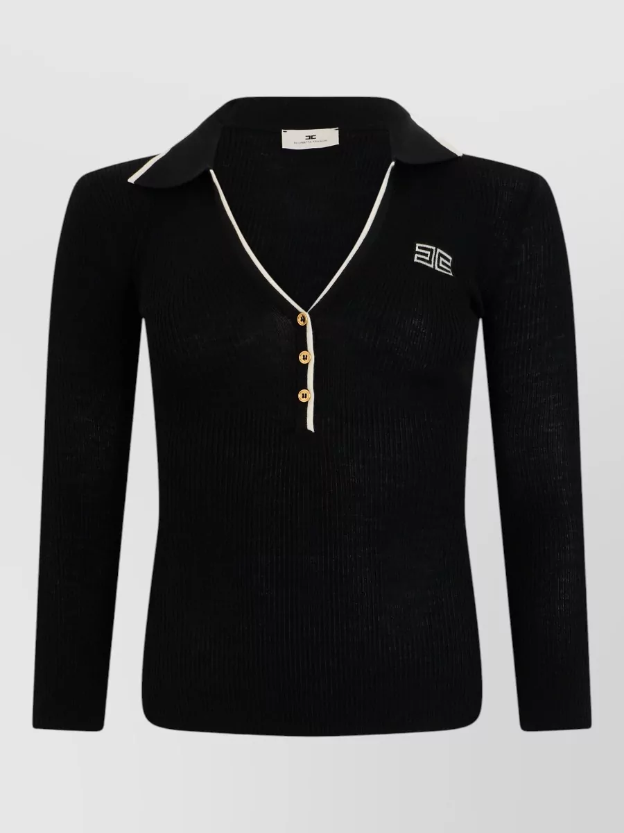 Elisabetta Franchi Ribbed wool polo sweater