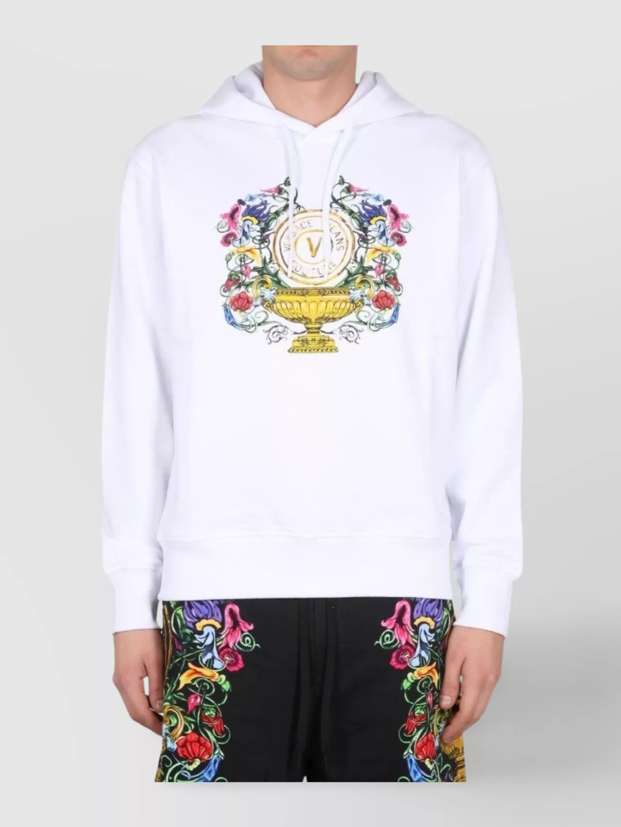 Shop Versace Jeans Couture Logo Print Hooded Sweatshirt