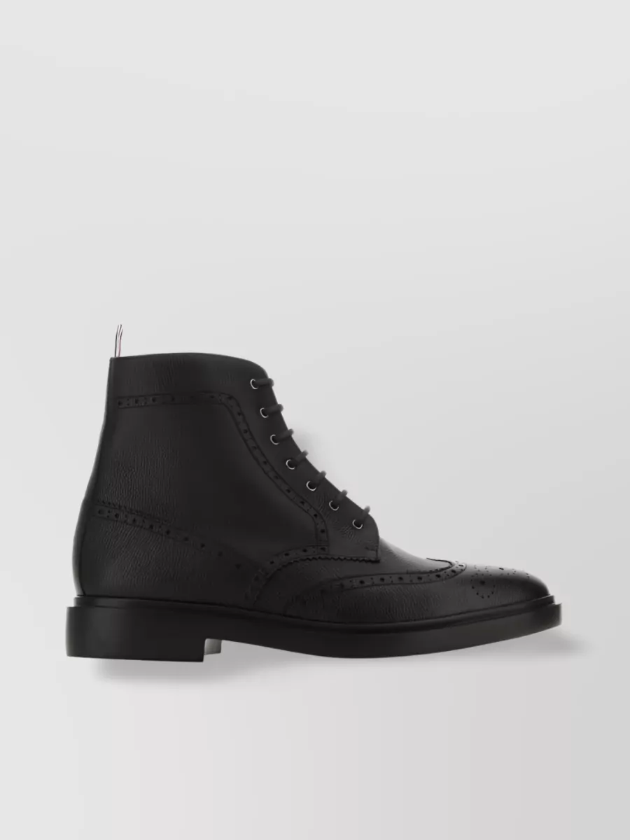 Shop Thom Browne Wingtip Handcrafted Lace-up Ankle Boots In Black