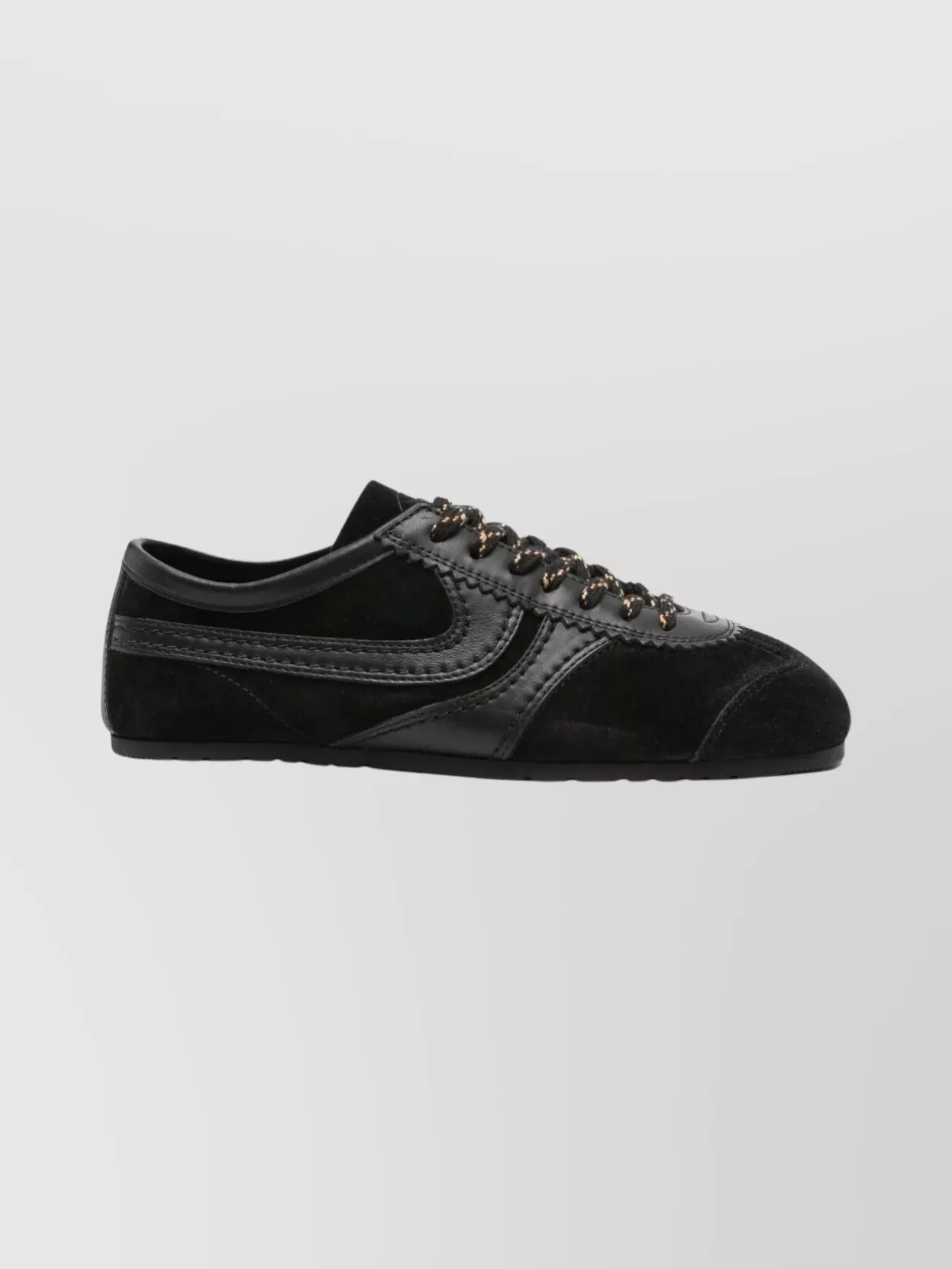 Dries Van Noten Suede Texture Sneakers Featuring Contrast Stitching In Black