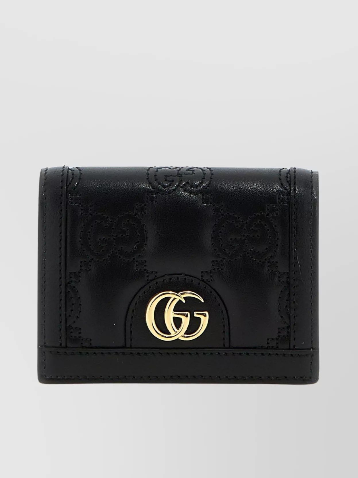 Shop Gucci 'gg' Compact Card Holder With Gold-tone Hardware